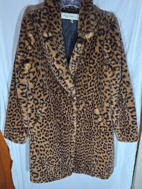 Sebby Collections Leopard Faux Fur Teddy Coat - Brown